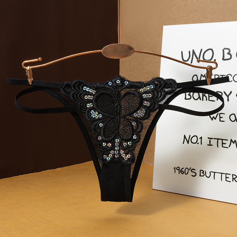 Delicate Floral Appliqué T-Back Lingerie