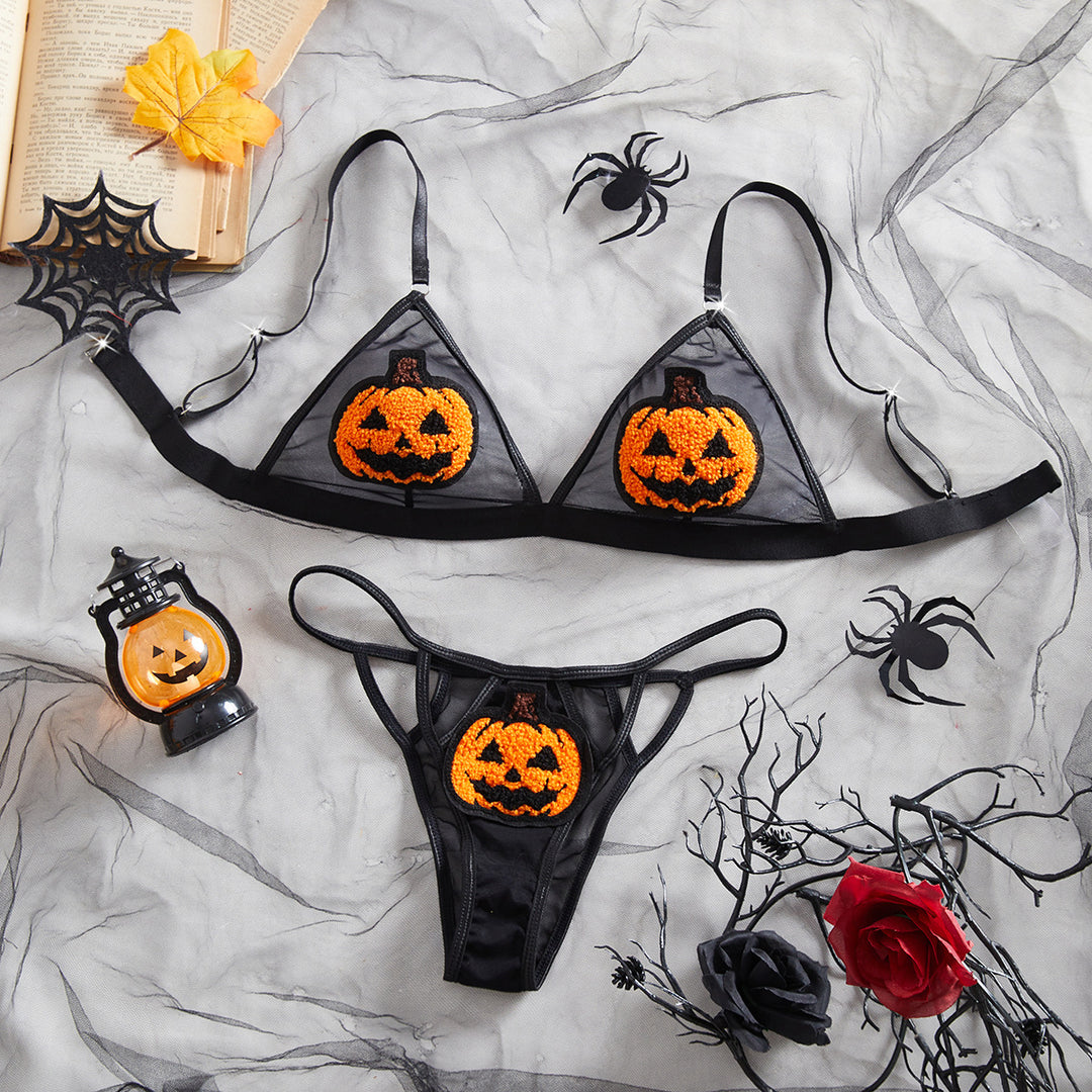 Pumpkin Wink Sheer Halloween Lingerie Set