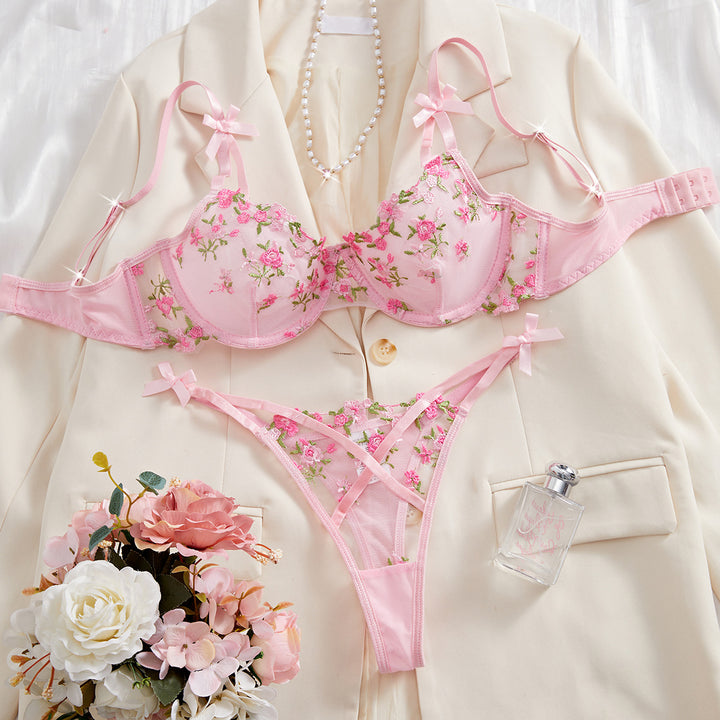 Roselle Bloom Embroidered Underwire Lingerie Set