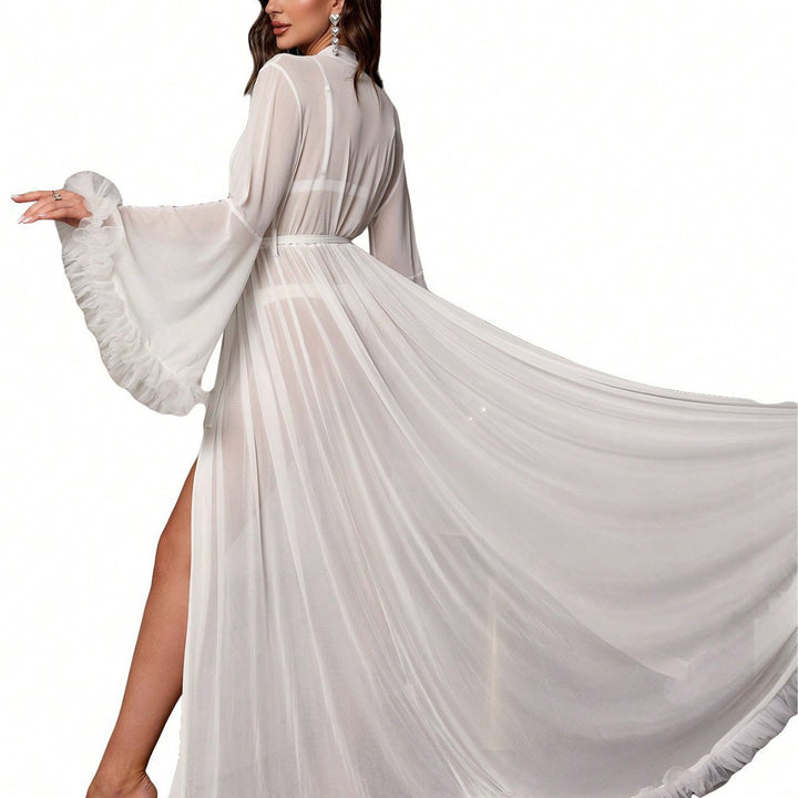 Seraphine Sheer Chiffon Lace-Trim Robe