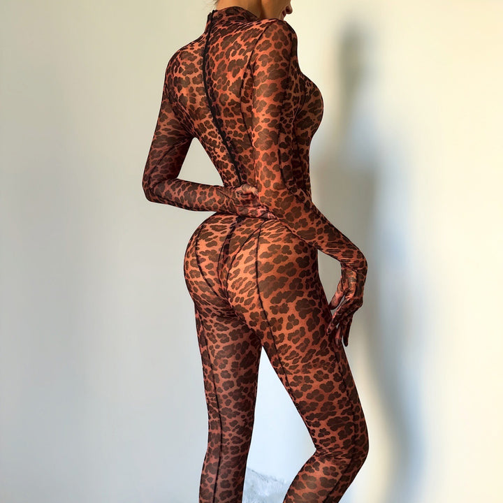 Wild Ember Leopard Mesh Catsuit
