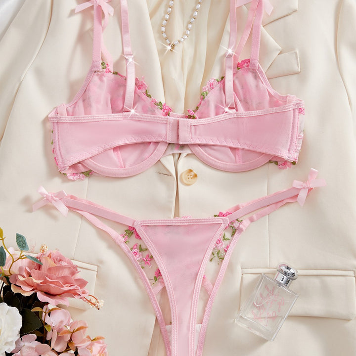 Roselle Bloom Embroidered Underwire Lingerie Set