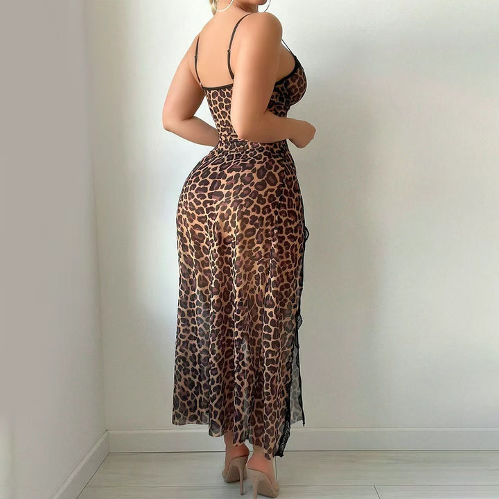 Savanna Veil Leopard Lace Maxi Dress