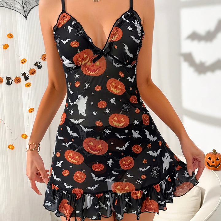Pumpkin Kiss Ruffle Halloween Mini Dress