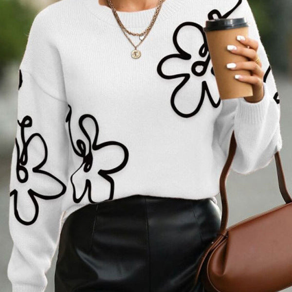 Maribel Outline Floral Knit Sweater