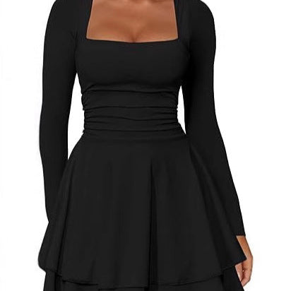 Aurevia Square-Neck Ruffle Mini Dress