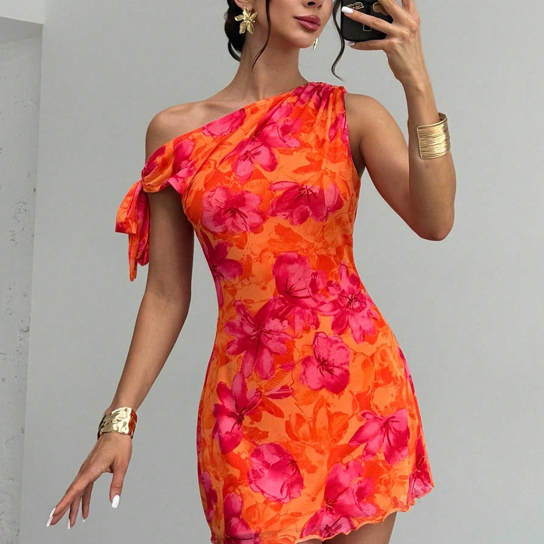 Tropic Muse One-Shoulder Floral Mini Dress
