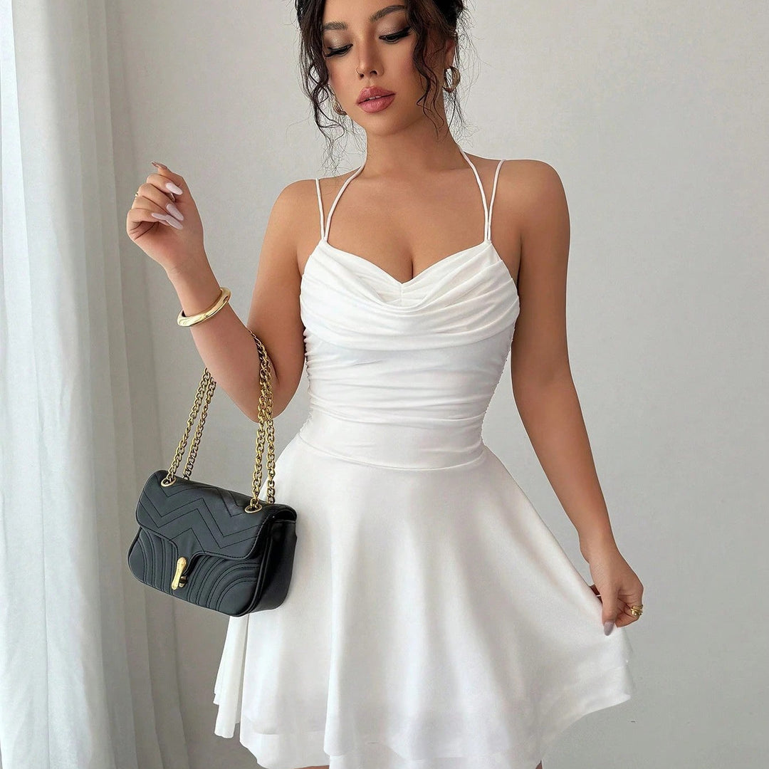 Celestine Cowl-Neck Flare Mini Dress