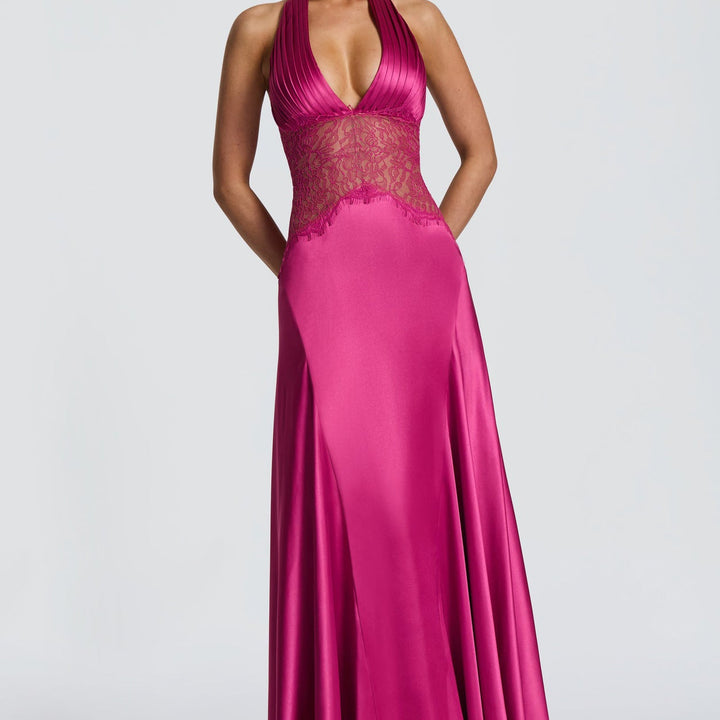 Velvet Aura Open Back Evening Gown