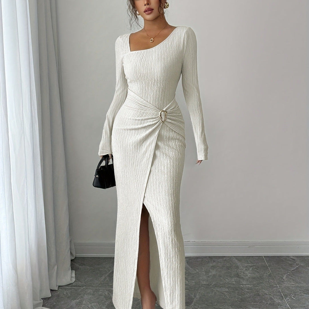 Elowyn Ruched Side-Slit Maxi Dress