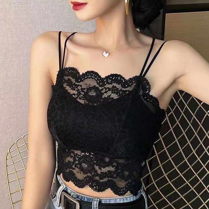 Floral Lace Spaghetti Strap Crop Lingerie