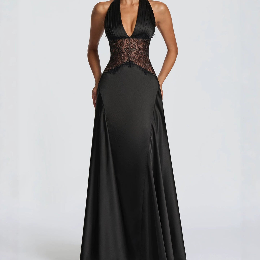Velvet Aura Open Back Evening Gown