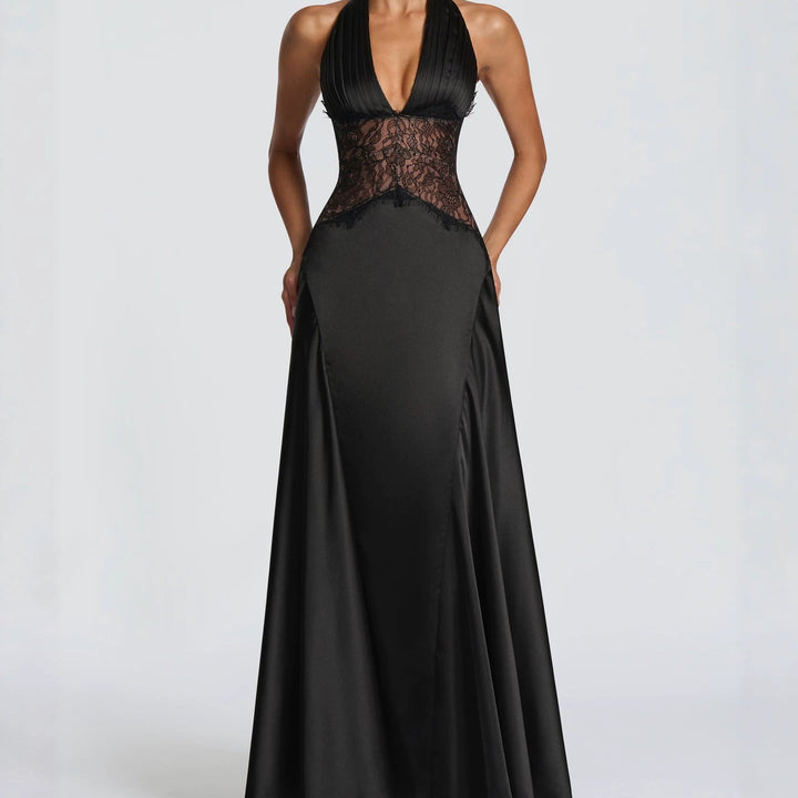 Velvet Aura Open Back Evening Gown