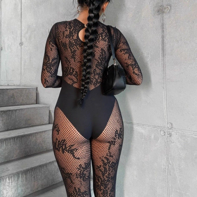 Noir Velvet Illusion Lace Bodystocking