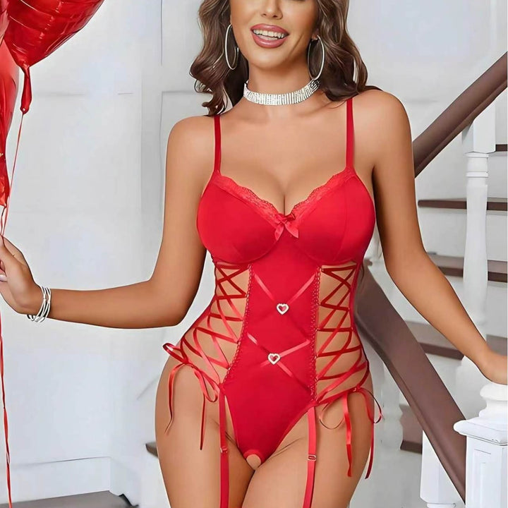 Vespera Lace-Up Garter Bodysuit