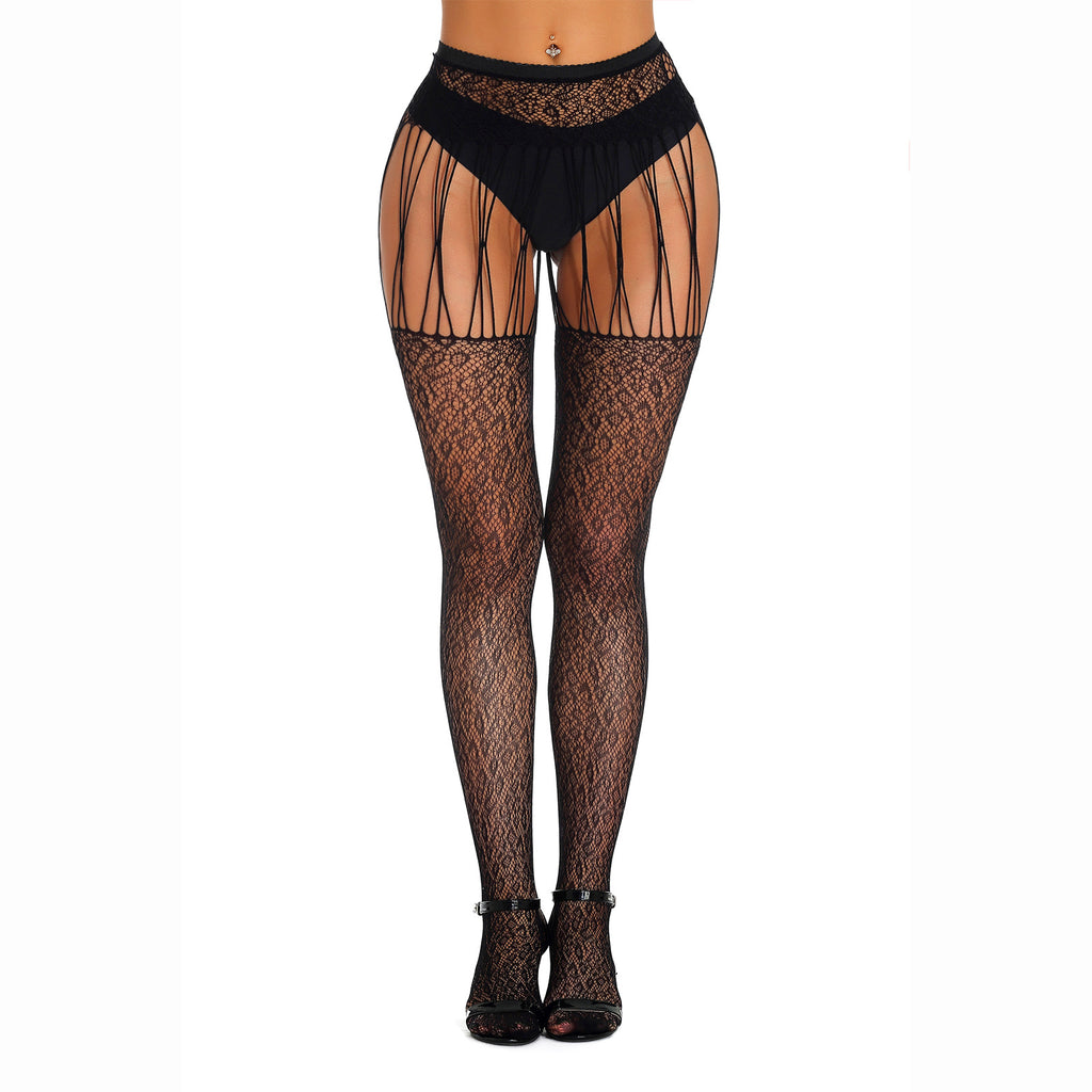 Black Lace Garter Style Thigh High Stockings
