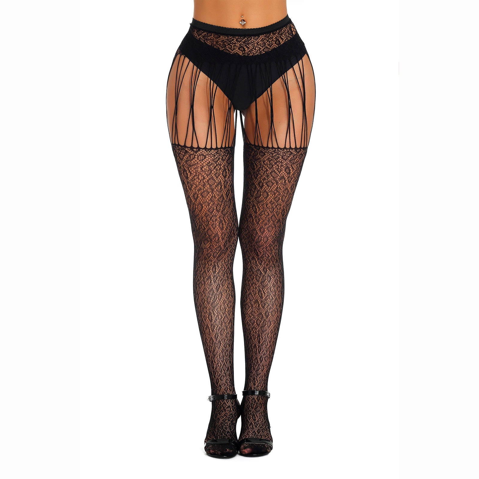 Black Lace Garter Style Thigh High Stockings