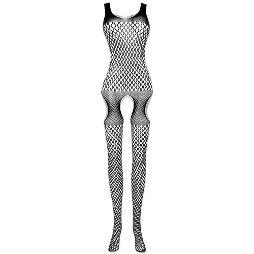 Black Geometric Fishnet Open Crotch Bodystocking