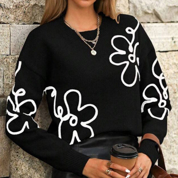 Maribel Outline Floral Knit Sweater