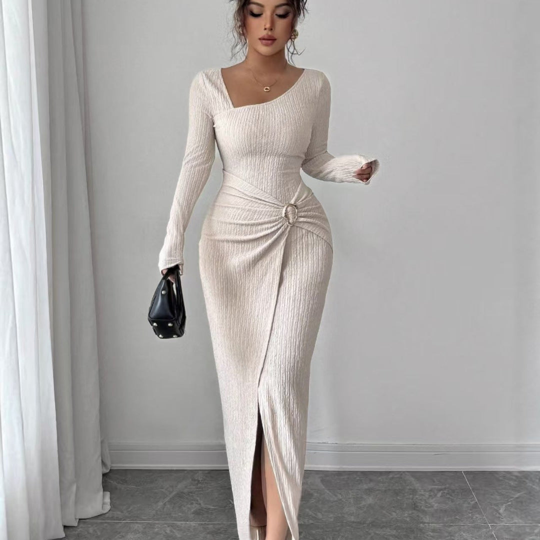 Elowyn Ruched Side-Slit Maxi Dress