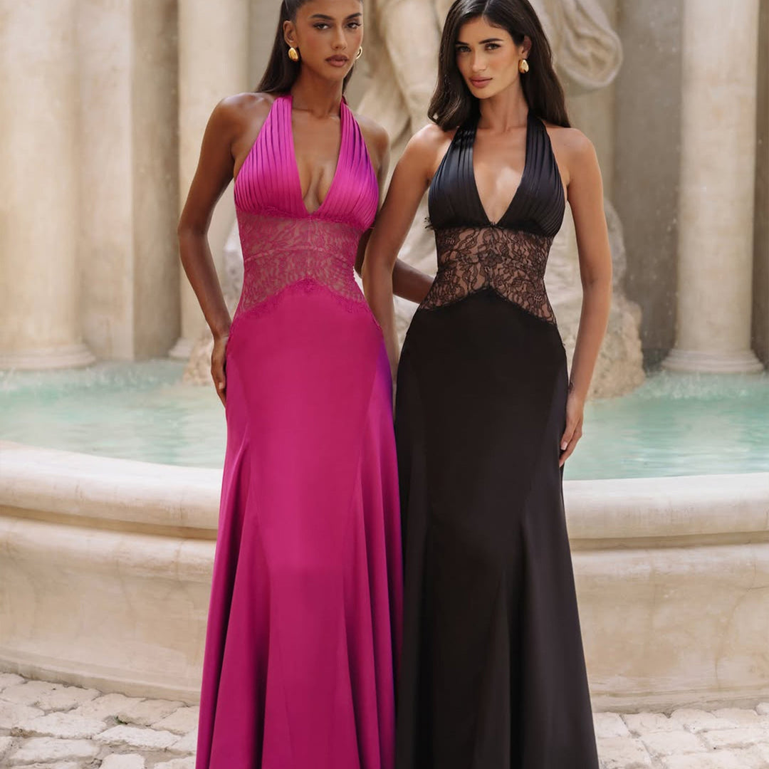 Velvet Aura Open Back Evening Gown