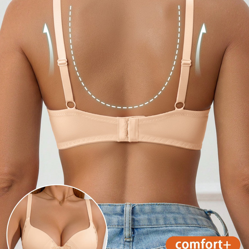 Elegant Floral Lace Trim Bra with Adjustable Straps and Supportive Fit