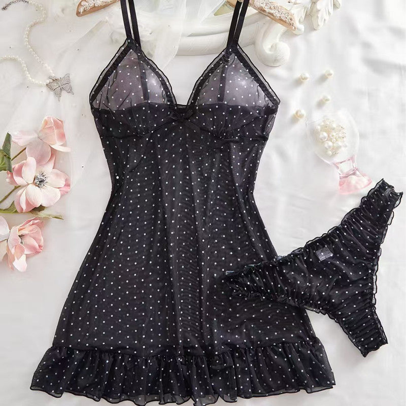 Lunaria Dotted Mesh Ruffle Babydoll Set