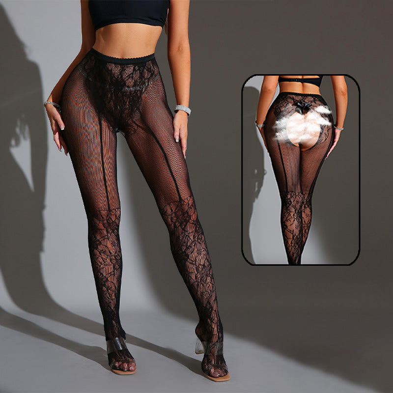 Black Lace Open Crotch Fishnet Tights