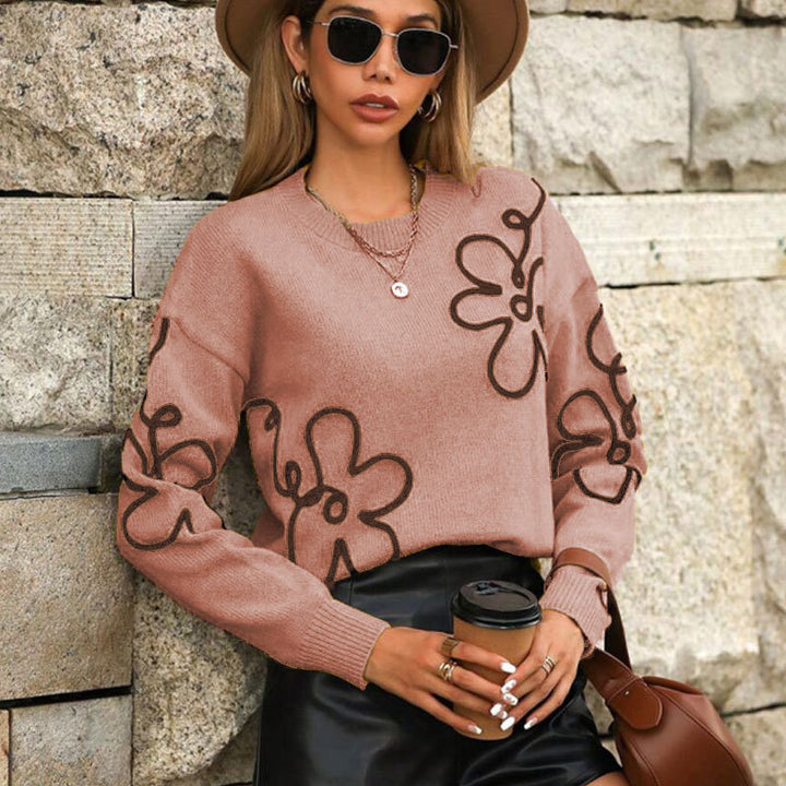 Maribel Outline Floral Knit Sweater