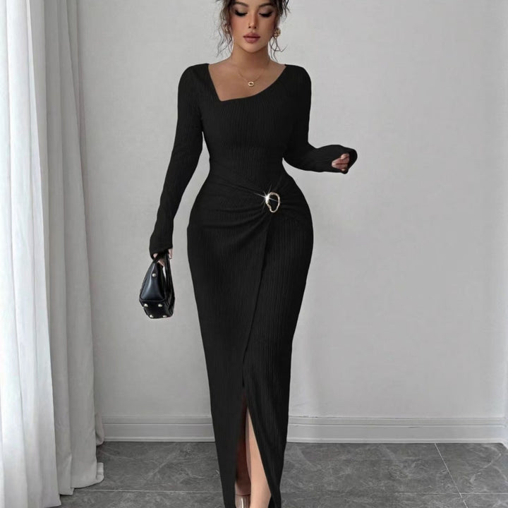 Elowyn Ruched Side-Slit Maxi Dress