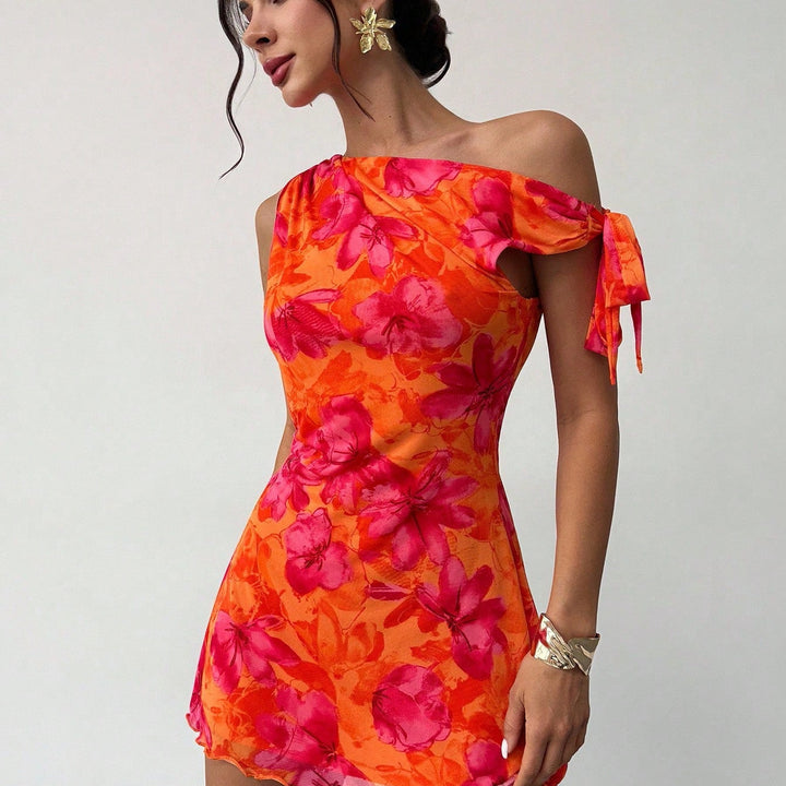 Tropic Muse One-Shoulder Floral Mini Dress