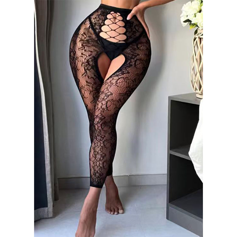 Black Cut Out Floral Lace Tights