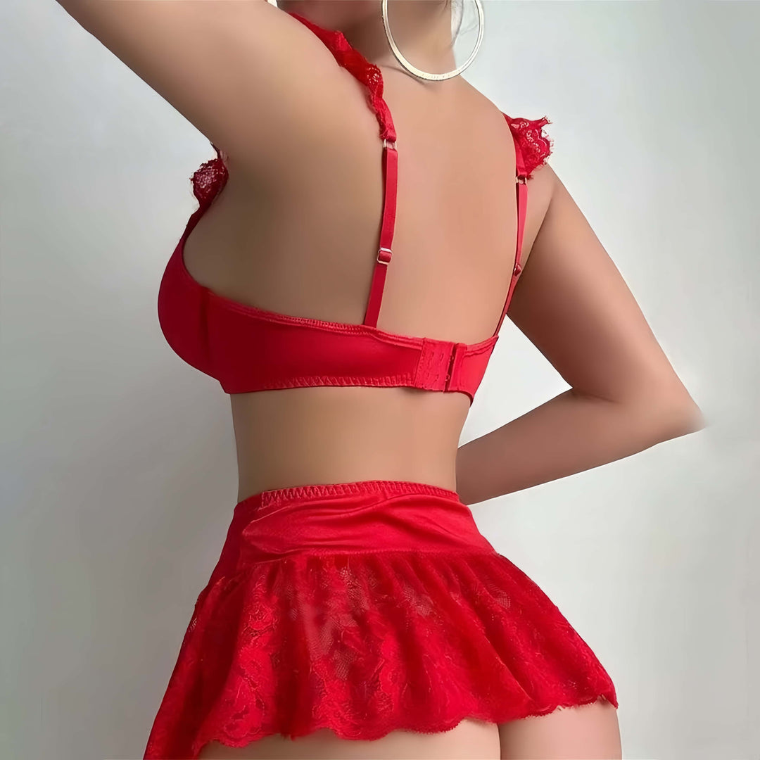 Ribbon Ruffle Lace Lingerie Set