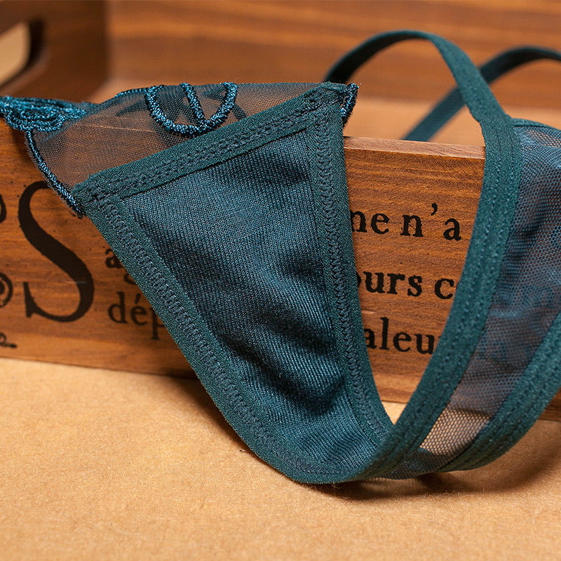 Floral Embroidery Sheer Mesh Strappy Bikini Panties
