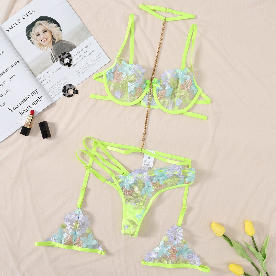 Neon Bloom Strappy Lingerie Set