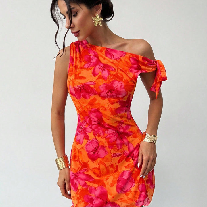 Tropic Muse One-Shoulder Floral Mini Dress