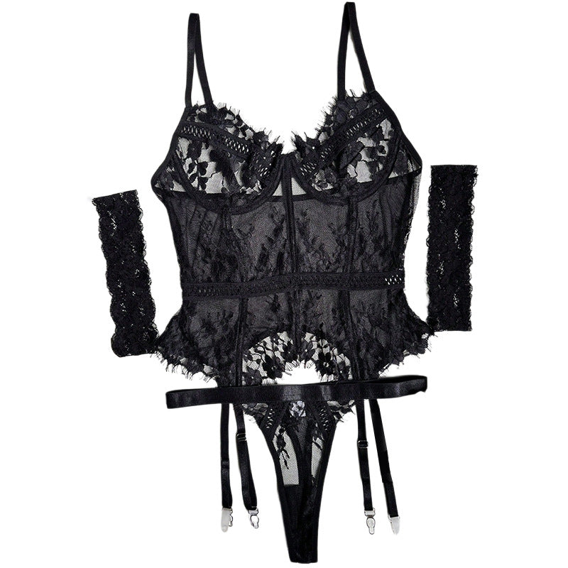 Noiréa Embroidered Garter Corset Set