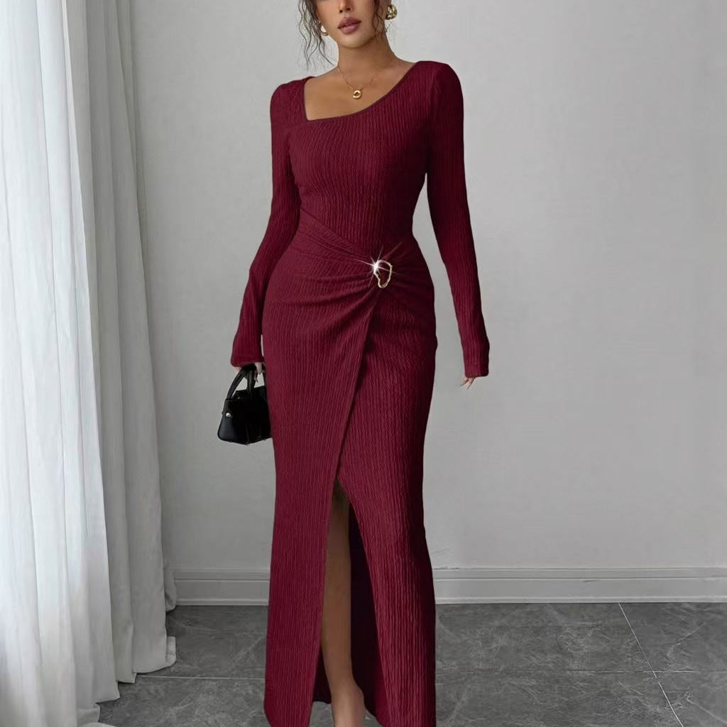 Elowyn Ruched Side-Slit Maxi Dress