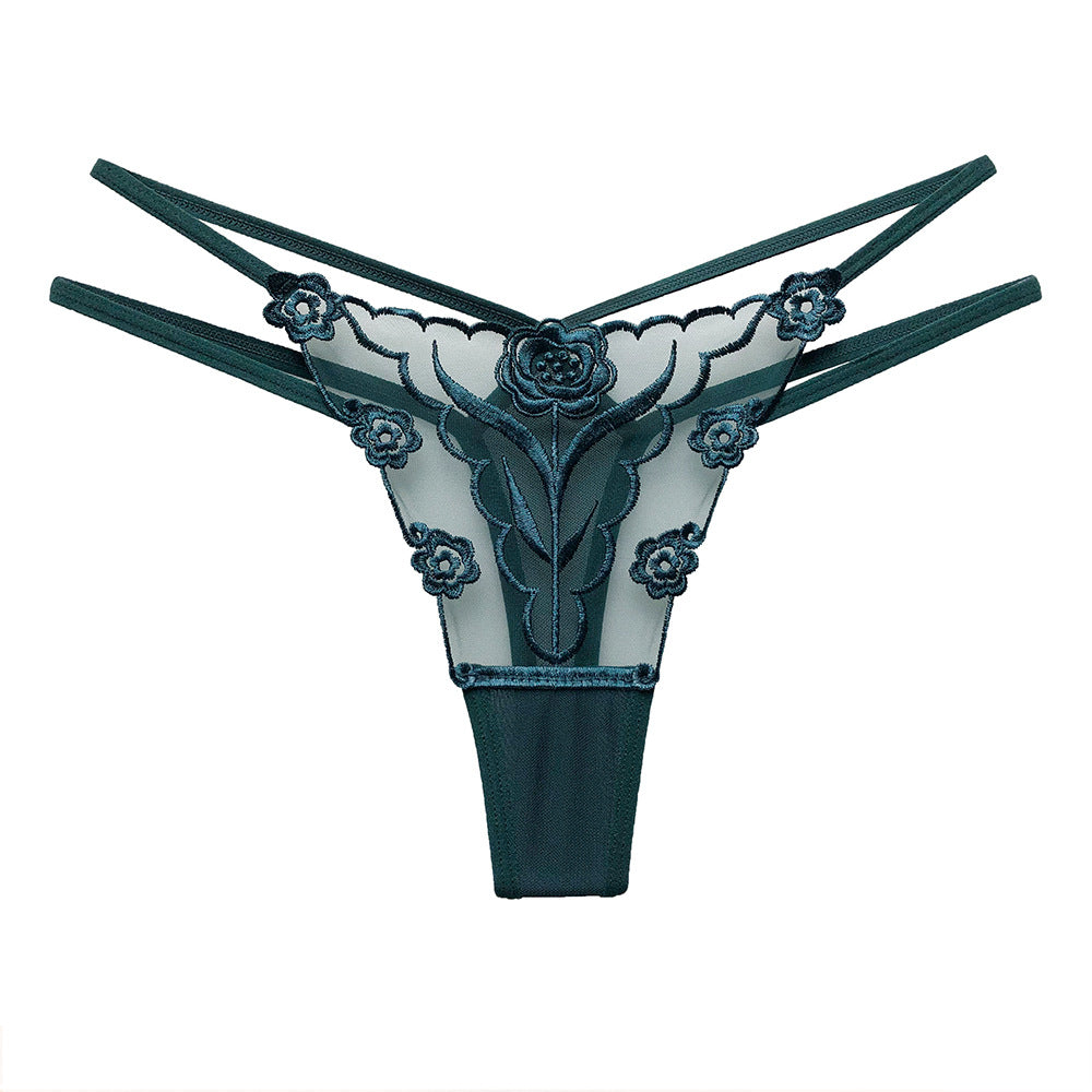 Floral Embroidery Sheer Mesh Strappy Bikini Panties