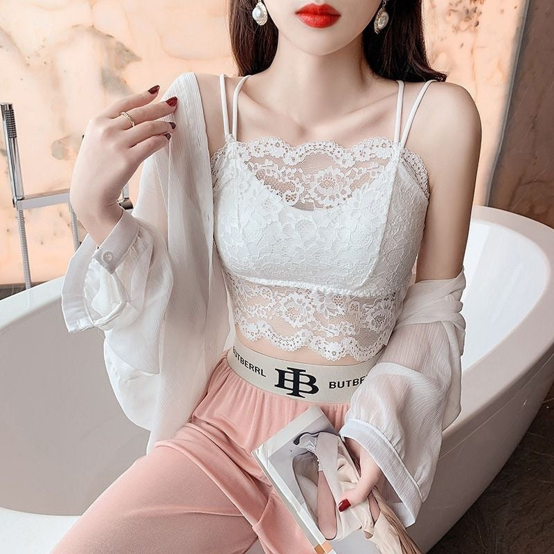 Floral Lace Spaghetti Strap Crop Lingerie