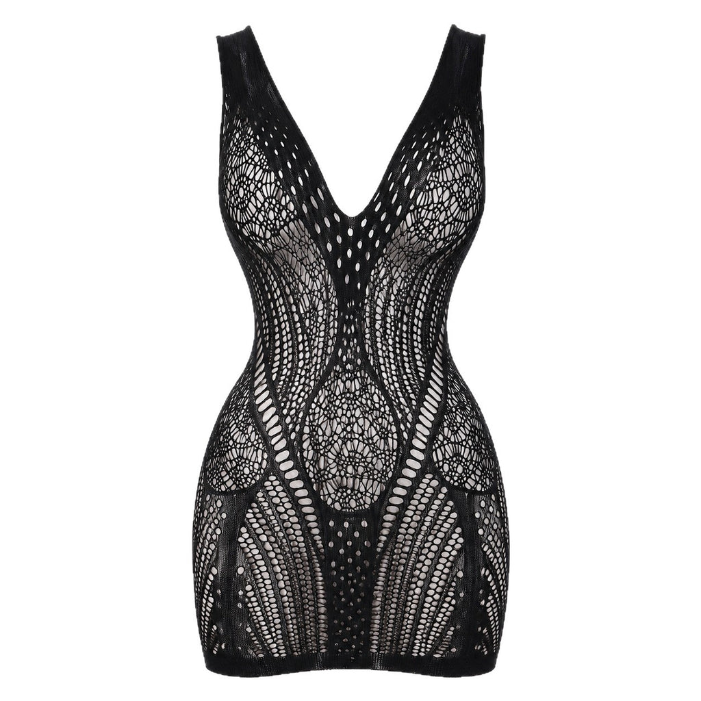 Women's Sexy Lace Mini Dress - Sheer Mesh Bodycon Lingerie Dress