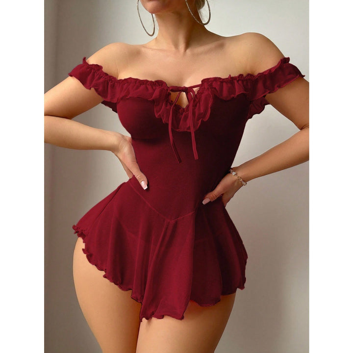 Velvet Rose Off-Shoulder Babydoll Nightdress