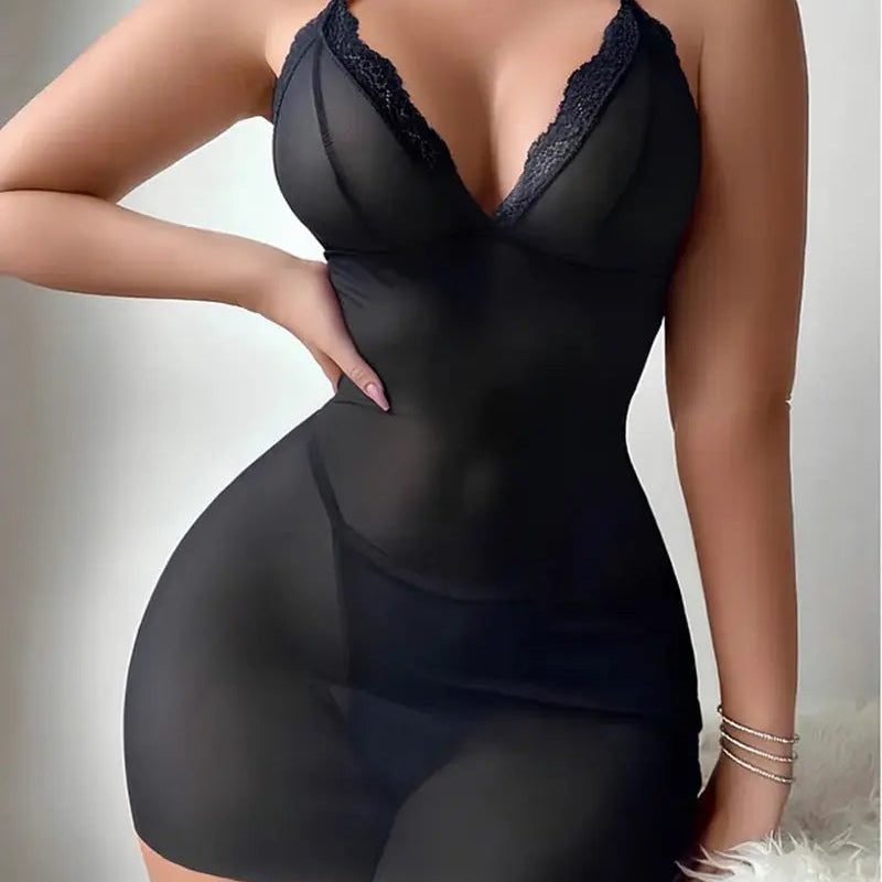 Sculpted Lace Plunge Mini Dress