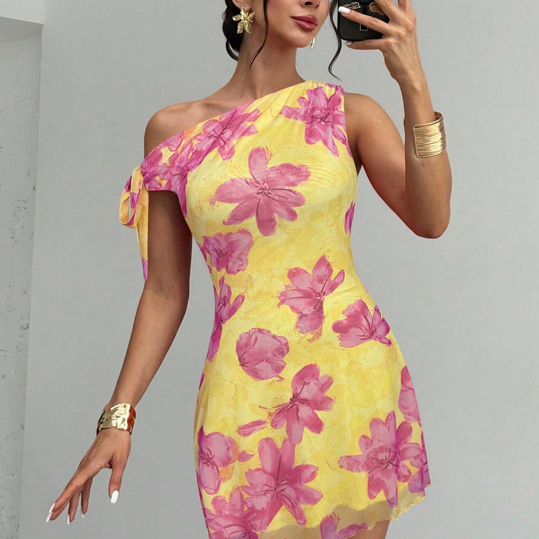 Tropic Muse One-Shoulder Floral Mini Dress