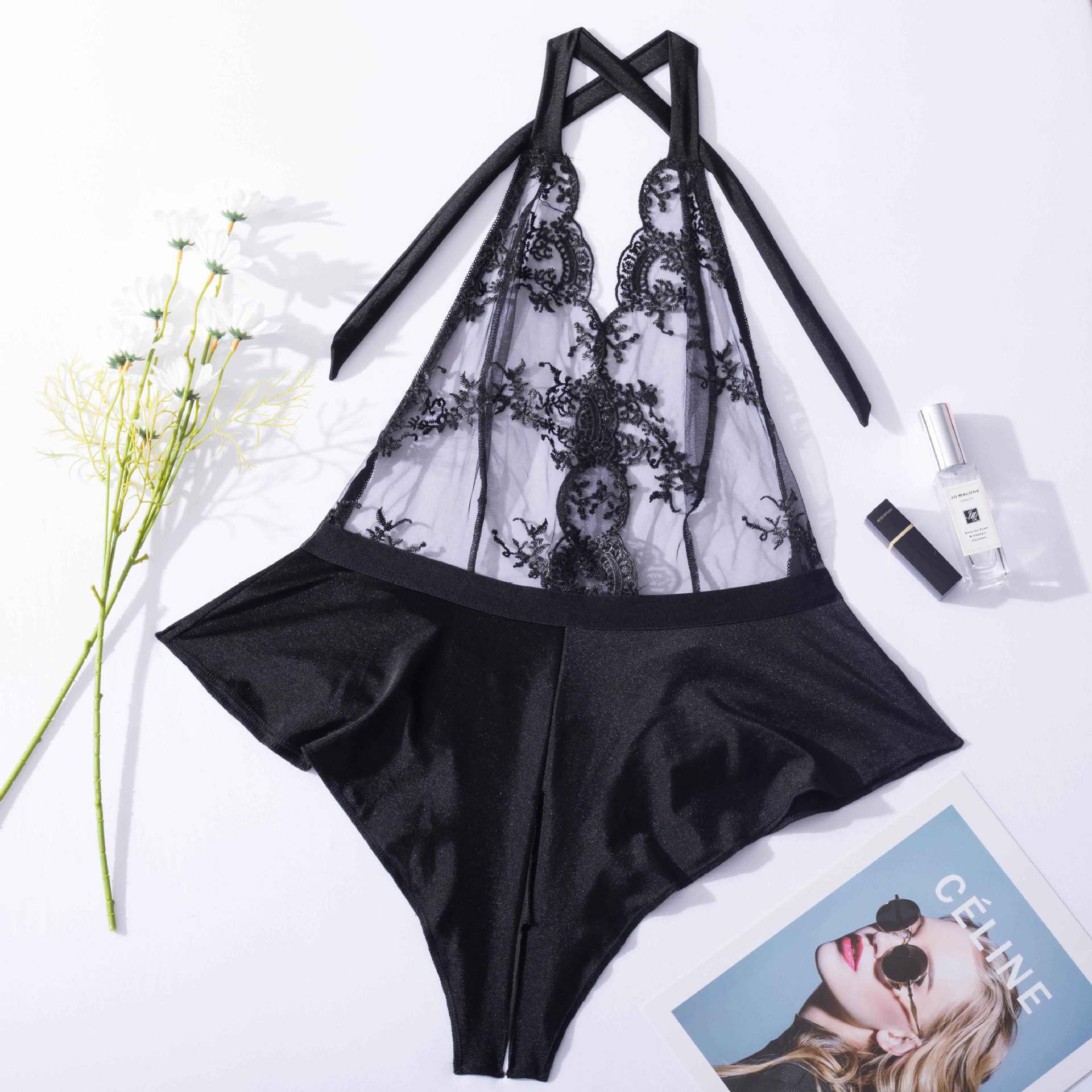 Embroidered Mesh Babydoll Lingerie