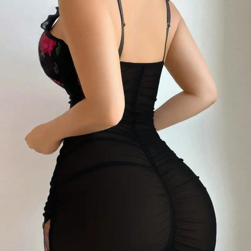 Rose Sculpt Lace Mini Dress