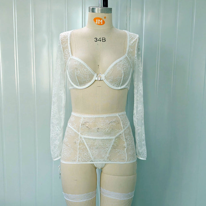 Noir Petal Lace Garter Set