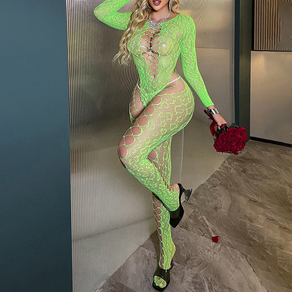 Sexy Sheer Mesh Long Sleeve Lingerie Catsuit