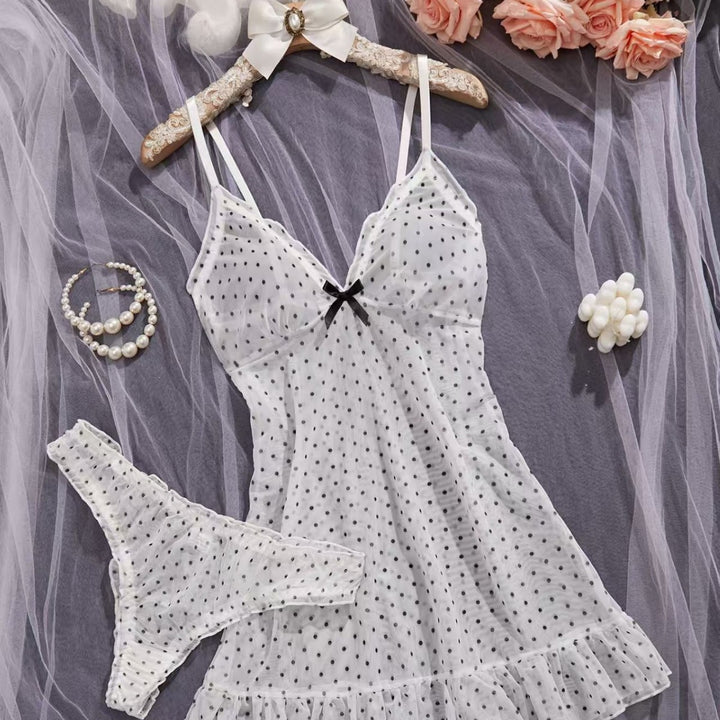 Lunaria Dotted Mesh Ruffle Babydoll Set